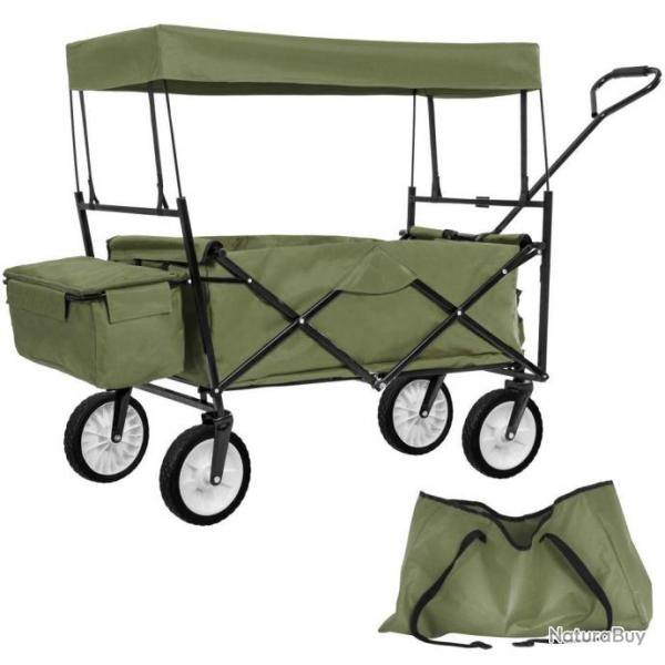 Chariot de jardin pliable 70 kg avec toit + sacoche vert 08_0000343