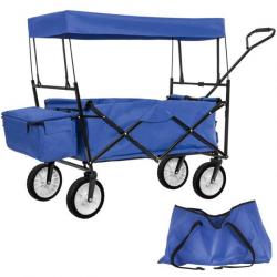 Chariot de jardin pliable 70 kg avec toit + sacoche bleu 08_0000341