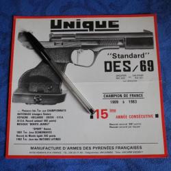 Feuillet pistolet UNIQUE DES/69 (2ème version d'impression)