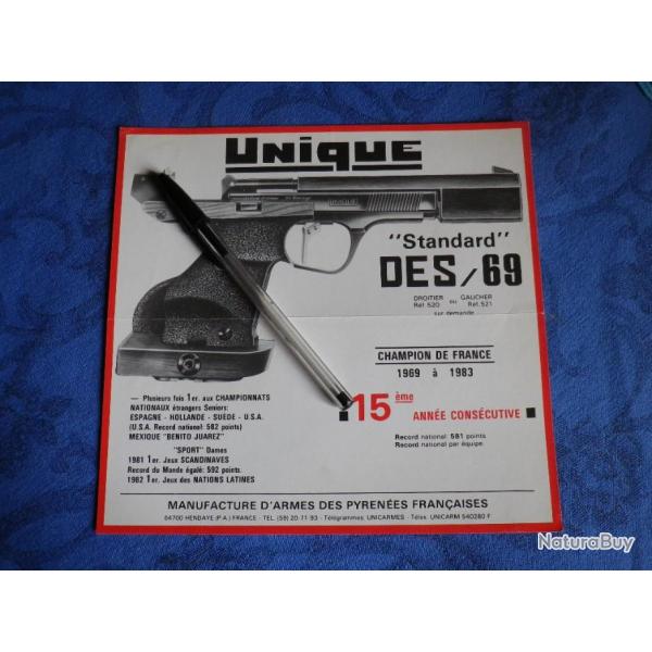 Feuillet pistolet UNIQUE DES/69 (2me version d'impression)