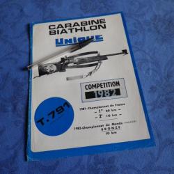PLAQUETTE FEUILLET PUBLICITAIRE CARABINE UNIQUE modèle T791 T.791 DES/69  VO79