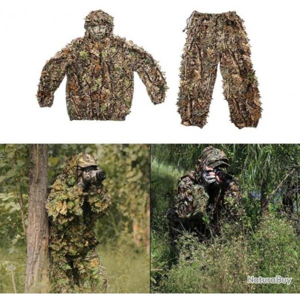 Tenue de camouflage 3D - 2 pices - Avec capuche - Fermeture claire - Livraison gratuite