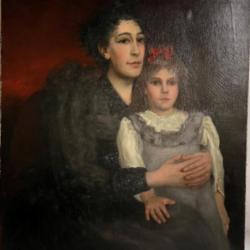 C. E. Hurler huile sur toile la mère et la fille