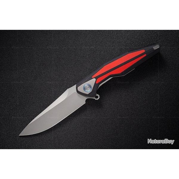 Couteau Rike Knife Tulay Black/Red Lame Acier 154CM Manche G10 IKBS Linerlock Clip RKTULAYBR
