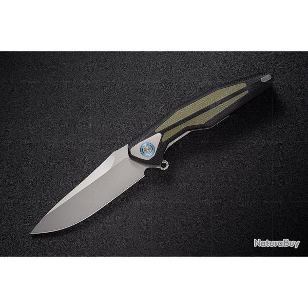 Couteau Rike Knife Tulay Black/Green Lame Acier 154CM Manche G10 IKBS Linerlock Clip RKTULAYBODG