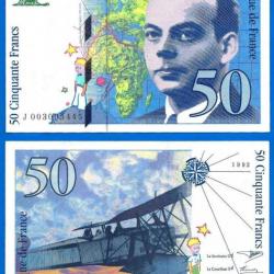 France 50 Francs 1992 Billet Saint Exupery Avion Bi Plan Petit Prince Serie J