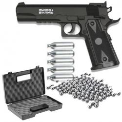 Pistolet 4.5mm P1911 MATCH 20 BBs SWISS ARMS + Mallette + 500 Billes + Co² CR