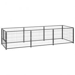 Chenil extérieur cage enclos parc animaux chien noir 3 m² acier 02_0000519