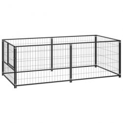 Chenil extérieur cage enclos parc animaux chien noir 200 x 100 x 70 cm acier 02_0000508