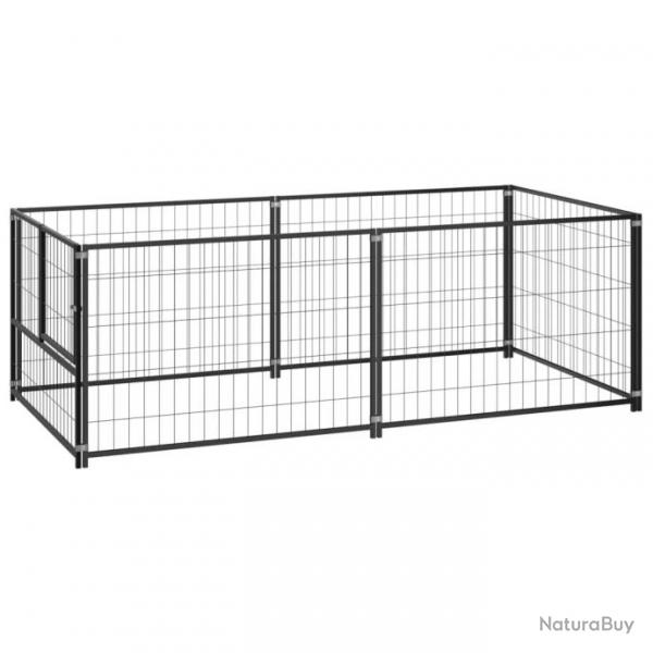Chenil extrieur cage enclos parc animaux chien noir 200 x 100 x 70 cm acier 02_0000508