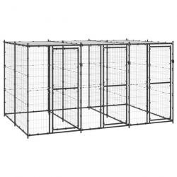 Chenil extérieur cage enclos parc animaux chien extérieur acier avec toit 7,26 m² 02_0000402