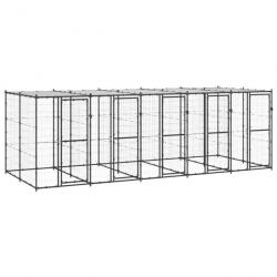 Chenil extérieur cage enclos parc animaux chien extérieur acier avec toit 12,1 m² 02_0000389