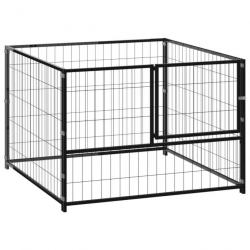 Chenil extérieur cage enclos parc animaux chien noir 100 x 100 x 70 cm acier 02_0000489