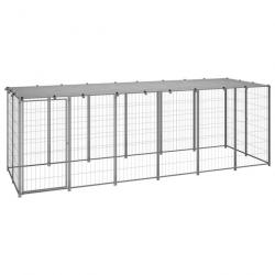 Chenil extérieur cage enclos parc animaux chien argenté 330 x 110 x 110 cm acier 02_0000270