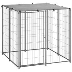 Chenil extérieur cage enclos parc animaux chien argenté 110 x 110 x 110 cm acier 02_0000234