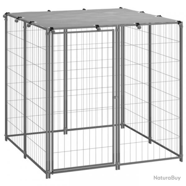 Chenil extrieur cage enclos parc animaux chien argent 110 x 110 x 110 cm acier 02_0000234