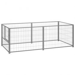 Chenil extérieur cage enclos parc animaux chien argenté 200 x 100 x 70 cm acier 02_0000253