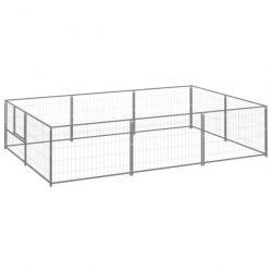 Chenil extérieur cage enclos parc animaux chien argenté 6 m² acier 02_0000290