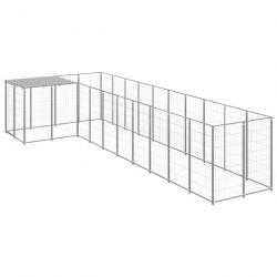 Chenil extérieur cage enclos parc animaux chien argenté 7,26 m² acier 02_0000298