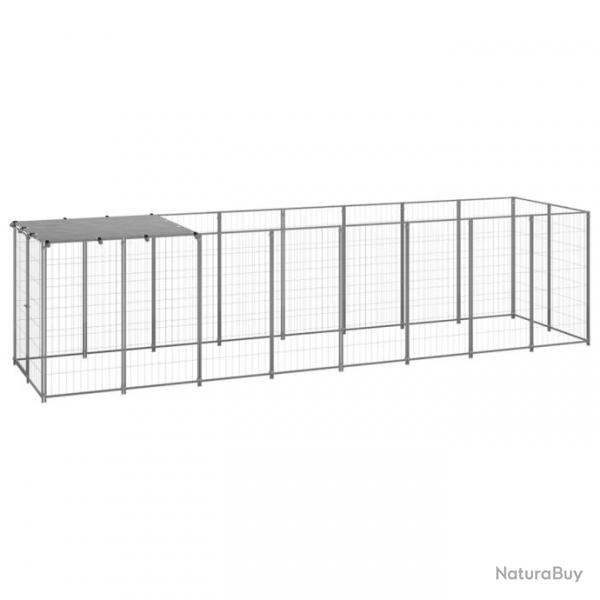 Chenil extrieur cage enclos parc animaux chien argent 4,84 m acier 02_0000277