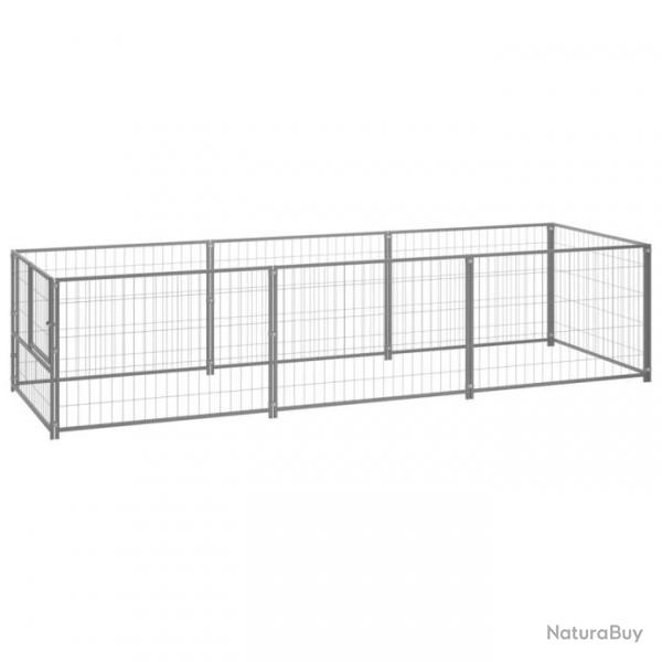 Chenil extrieur cage enclos parc animaux chien argent 3 m acier 02_0000264