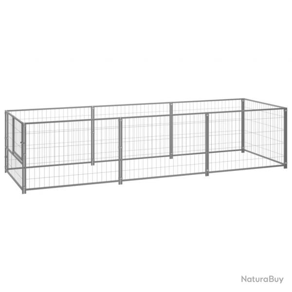 Chenil extrieur cage enclos parc animaux chien argent 3 m acier 02_0000264