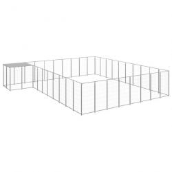 Chenil extérieur cage enclos parc animaux chien argenté 25,41 m² acier 02_0000260
