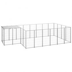 Chenil extérieur cage enclos parc animaux chien argenté 8,47 m² acier 02_0000303