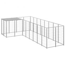 Chenil extérieur cage enclos parc animaux chien argenté 6,05 m² acier 02_0000293