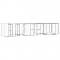 Chenil extérieur cage enclos parc animaux chien extérieur acier galvanisé avec toit 19,36 m² 02_000