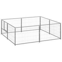 Chenil extérieur cage enclos parc animaux chien argenté 4 m² acier 02_0000276