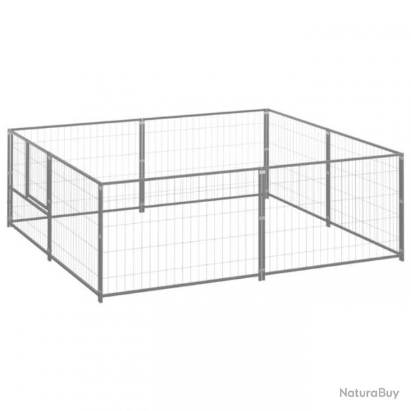 Chenil extrieur cage enclos parc animaux chien argent 4 m acier 02_0000276