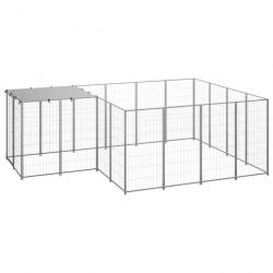 Chenil extérieur cage enclos parc animaux chien argenté 6,05 m² acier 02_0000292