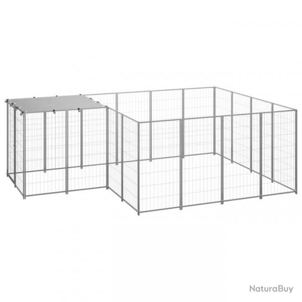 Chenil extrieur cage enclos parc animaux chien argent 6,05 m acier 02_0000292