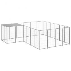Chenil extérieur cage enclos parc animaux chien argenté 8,47 m² acier 02_0000304