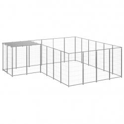 Chenil extérieur cage enclos parc animaux chien argenté 8,47 m² acier 02_0000304