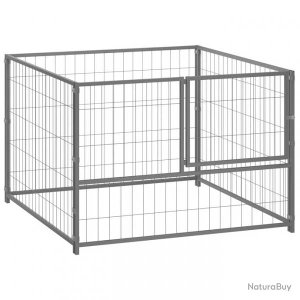 Chenil extrieur cage enclos parc animaux chien argent 100 x 100 x 70 cm acier 02_0000233
