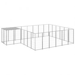 Chenil extérieur cage enclos parc animaux chien argenté 12,1 m² acier 02_0000237