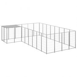 Chenil extérieur cage enclos parc animaux chien argenté 10,89 m² acier 02_0000231