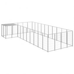 Chenil extérieur cage enclos parc animaux chien argenté 13,31 m² acier 02_0000238