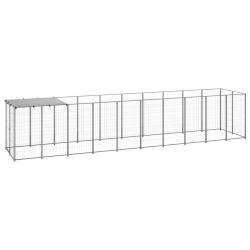 Chenil extérieur cage enclos parc animaux chien argenté 6,05 m² acier 02_0000291