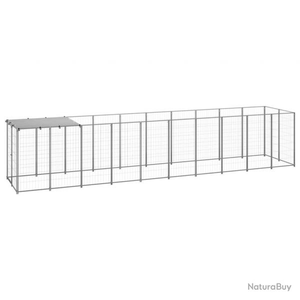 Chenil extrieur cage enclos parc animaux chien argent 6,05 m acier 02_0000291