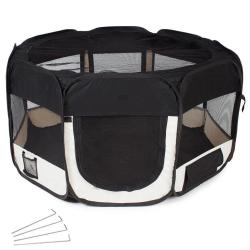 Parc à chiots chiens enclos pour animaux pliable noir 125 x 125 x 64 cm 08_0000522