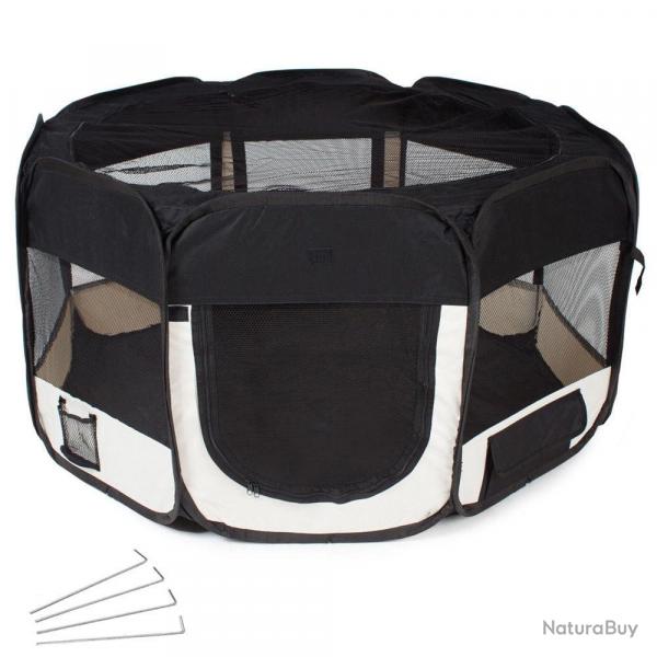 Parc  chiots chiens enclos pour animaux pliable noir 125 x 125 x 64 cm 08_0000522