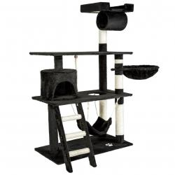 Arbre à chat griffoir grattoir niche jouet animaux peluché noir 141 cm 08_0000514