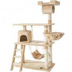 Arbre à chat griffoir grattoir niche jouet animaux peluché beige 141 cm 08_0000513