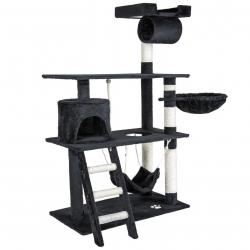 Arbre à chat griffoir grattoir niche jouet animaux peluché gris foncé 141 cm 08_0000512
