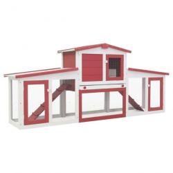 Clapier cage large d'extérieur 204 x 45 x 85 cm bois rouge et blanc 02_0000609