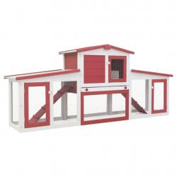 Clapier cage large d'extérieur 204 x 45 x 85 cm bois rouge et blanc 02_0000609