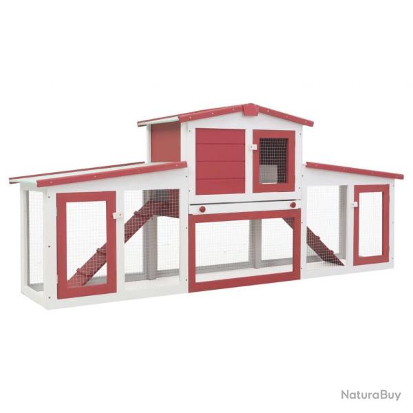Clapier cage large d'extrieur 204 x 45 x 85 cm bois rouge et blanc 02_0000609
